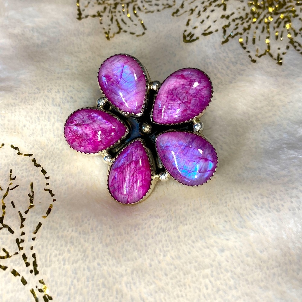 M&S pink moonstone flower ring